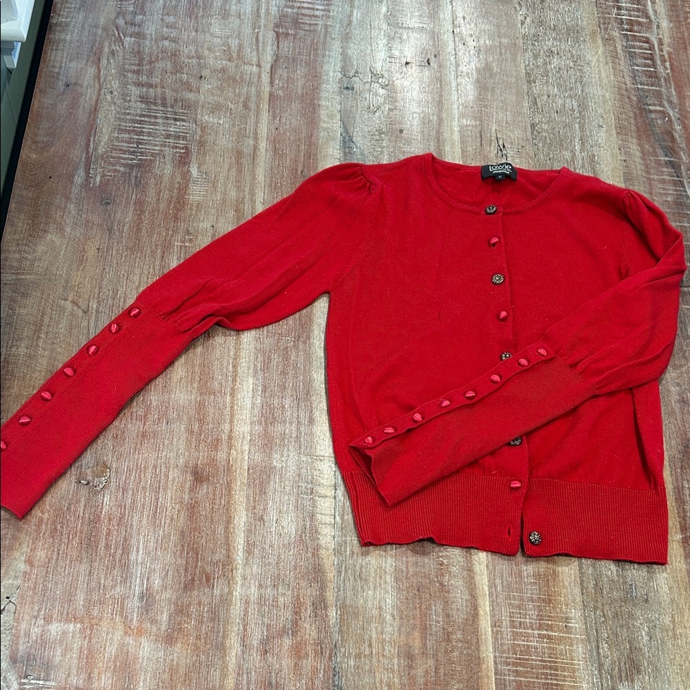 Gorgeous Lowie Red Hand-knit Merino Wool Cardigan